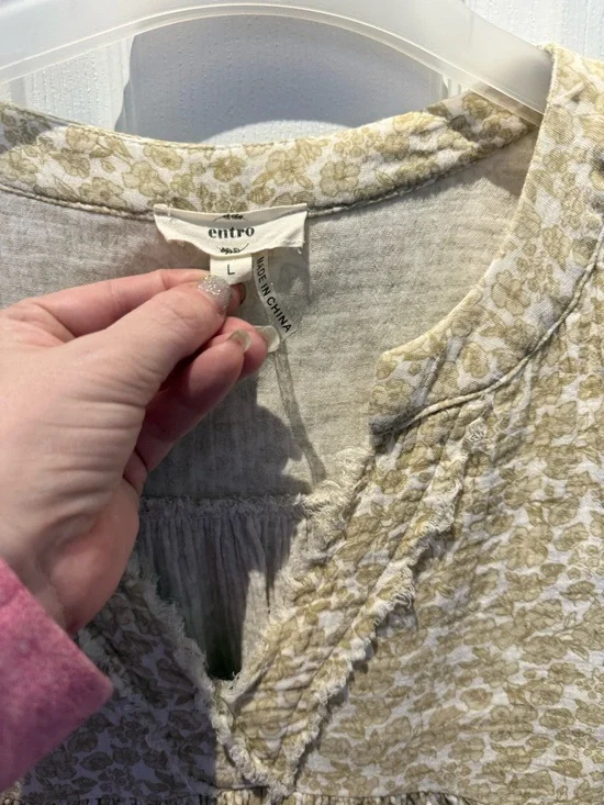 Entro by Anthropologie Floral Frayed Cotton Gauze
Pocket Tunic Top L - Picture 2 of 5